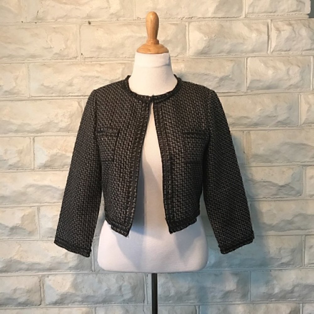 Olsenboye:Cropped Open-Front Jacket Eye Hook Sz L